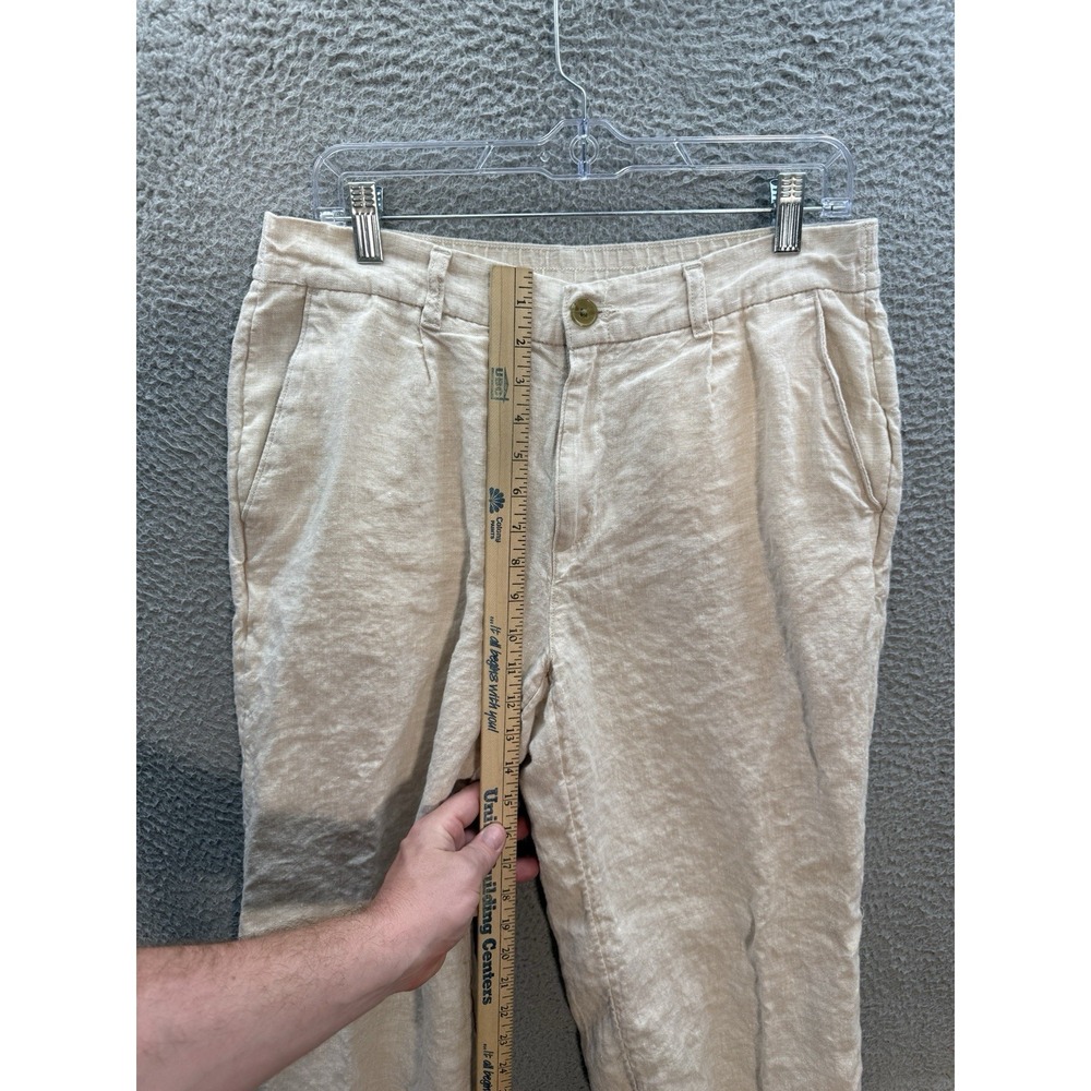 Lands End Pants Womens 12 Tan 100% Linen High Rise Wide Leg Nautical Coastal - Picture 5 of 10
